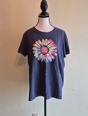 Life Is Good Blue Flower T Shirt Size XL